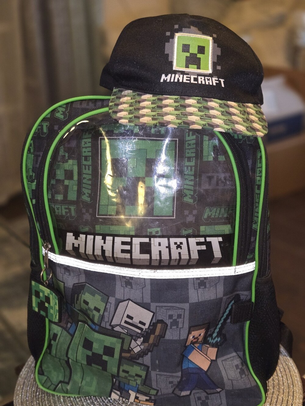 Kids Minecraft Backpack & Creeper Snapback Hat Set | Back to School Bundle
